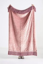 Anthropologie Valentina Velvet Throw Blanket Pink Mauve Fringe Medium MARK