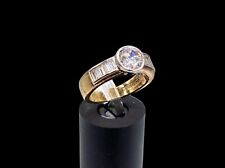 TOVA Ring Gold Clad 925 Sterling Silver Diamonique Round & Baguette CZ Size 7