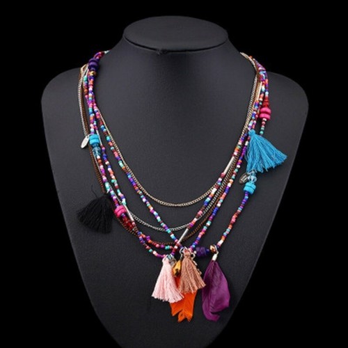 Boho ethnic pom necklace - pom,