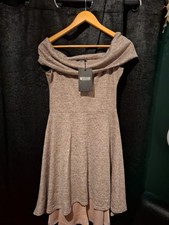 Miss look Bardot Dress Jersey Material Size 12 Dip Hem Dusky Pink