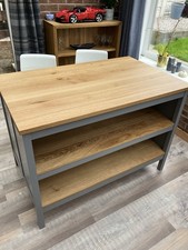 IKEA Kitchen Island Tornviken Grey/Oak 126x77cm with 2 IKEA gloss seats.