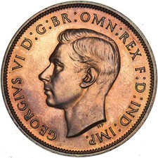 1937 Proof Penny - George VI British Bronze Coin - Superb