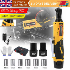 580Nm Electric Cordless Right Ratchet 3/8'' 90 Angle Wrench Power 2x Battery Kit