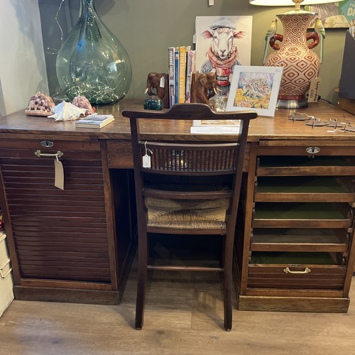 Industrial oak writing bureau - oak,