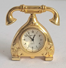 Vintage 2000s Miniture Gold Coloured Old Style Telephone Clock