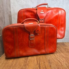Vintage Leather Samsonite Luggage Suitcase Set, Red/Brown - Vintage Prop Display