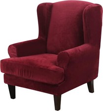 Stretch Wing Chair Covers 2-Pieces Armchair Chair Slipcover W/ Cushion Cover