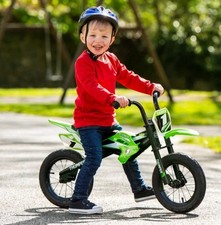 12 Inch Motocross Balance Bike Green Steel Framed with Mudguard Max Weight 35kg