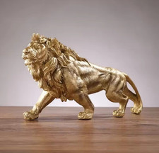 Golden Lion King Resin Ornament Home Office Desktop Animal Statue Decoration
