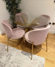 Next Toughened Glass Dining Table With 4 Pink Velvet Cult Furniture Chairs 
