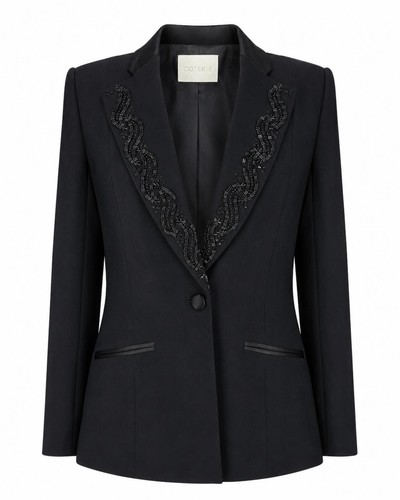 Coterie black beaded lapel - black,