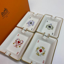 Hermes Paris Ashtray Ace Playing cards Plate Porcelain Mini Tray Cigar w/box