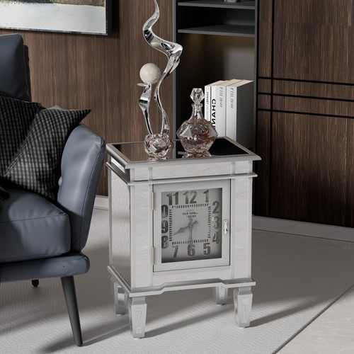 Silver mirrored bedside table - silver,