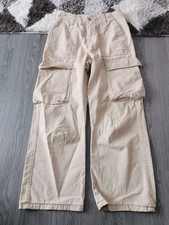Woman's Bershka Medium Rise Cargo Pants Straight Beige Size 34 Uk 6