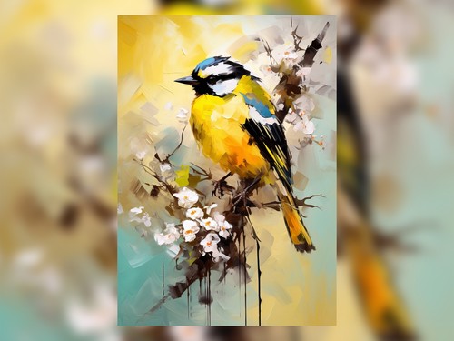 Blue tit blossom - blue, 5"x7"