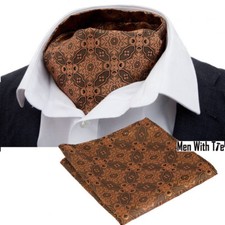 (LJB05) Bronze Shiny Men Ascot Cravat With Matching Hanky Pocket Square Tie Set