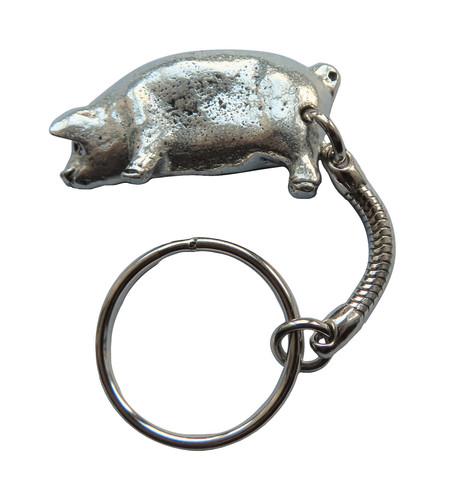 Pig pewter keyring hand - pewter, made