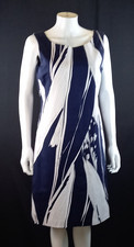 Pomodoro Blue White Sleeveless Shift Dress Cotton Stretch UK 14 Benefits Charity