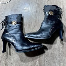 Vintage Versace Medusa Black Heeled Ankle Boots Made in Italy Size 40 US 9.5/10