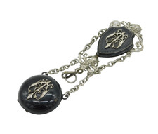 Art Nouveau Victorian Silver Plated Black Enamel Chatelaine Watch Fob Antique