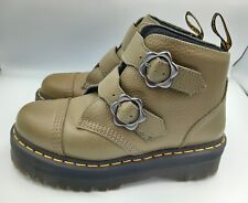 Dr Martens Devon Flower Buckle Olive Khaki Boots  Leather Size UK 6  EU 39  VGC 