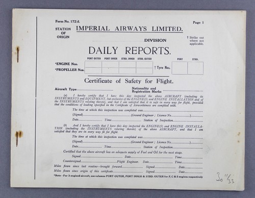 Imperial airways certificate - imperial,