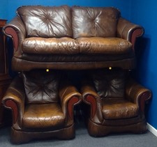 Brown 3 Piece Leather Suite -