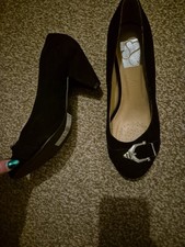 Evans Mid Heel Black Faux Suede Slip On Shoes 7 Eee Wide Fit Rrp £35 Brand New