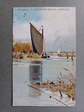 C1910s PC SAILING WHERRY BOAT ON RIVER NEAR WROXHAM BROAD, NORFOLK, ARTIST DRAWN