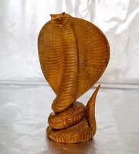 Vintage Hand Carved Wooden Cobra Exquisite Detailing 22cm High Snake Ornament