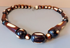 VF23--immaculate vintage chunky brown & cream bone effect beads necklace