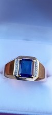 9ct ³Gold Men’s Ring With Sapphire And Diamonds Size W lab created sapphire 