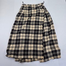 HOUSE OF FRASER Skirt 28 Beige Black Women's Wool Plaid Pleated Checkered