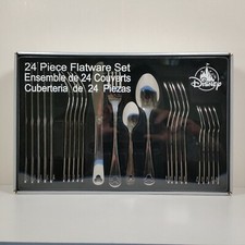 Disney Parks Mickey Mouse Icon 24 Piece Flatware Set Shiny Silver Silverware New