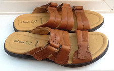 BNWT Mens CLARKS Softtread Caramel Brown Soft Leather Mule Sandals UK Size 9.5 G
