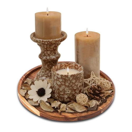 Wooden candle holder tray - wooden,