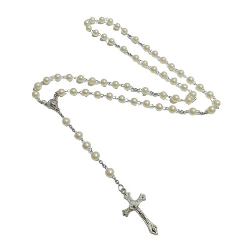 White glass rosary beads - rosary, with