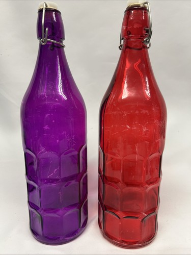 Red purple glass bottles - purple,