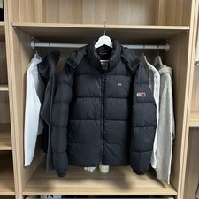 Tommy Hilfiger Mens Down Puffer Jacket Black Size M Outdoor Winter Hooded