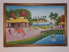Fabulous Rare Old Fabric and paint brush painting made by Bangladeshi artist. 
