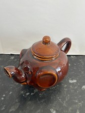 VINTAGE, BROWN GLAZED ELEPHANT TEAPOT, COMPLETE WITH PLASTIC SPOUT, RARE FIND