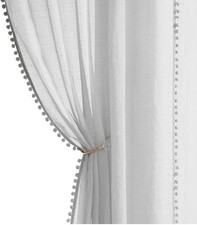 Pom Pom Grey Sheer Curtains