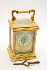 F Antique Brass Carriage Clock With Key Parts Only Chimes & Ticks But Stops