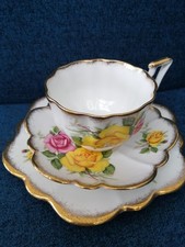  Vintage  22 Kt Gold Imperial Fine Bone China Trio Pink Yellow Roses Gilt