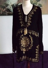 Rise & Bloom, ladies black & gold embroidered top, size S