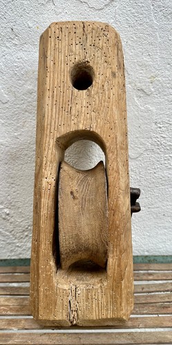 Large antique wooden pulley - antique,