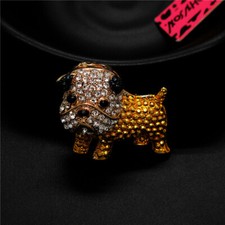 Yellow Enamel Cute French Bulldog Puppy Crystal Lady Fashion Women Brooch Pin