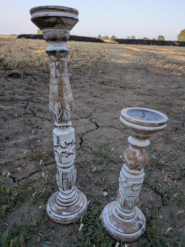Large carved wood candlestick - large,