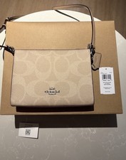 Coach Signature Leather Cross Body Bag in Cream, Small Silver Hardware Authentic