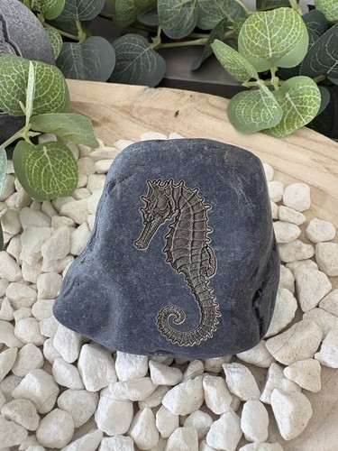 Engraved seahorse stone - engraved,